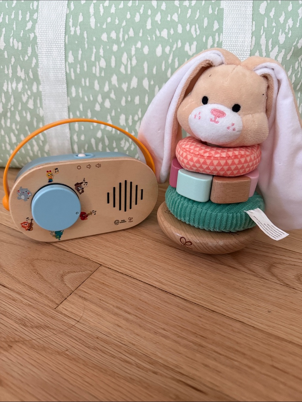 Hape  Bunny Stacking Toy and Wooden Music Player - Natural